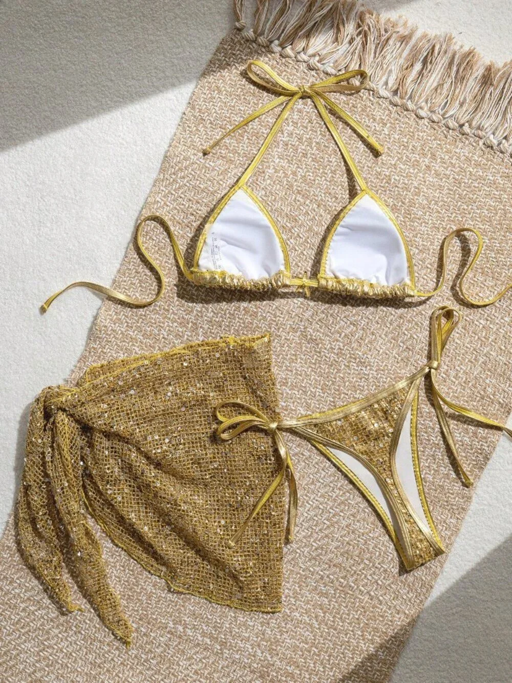 Gold Sexy Women's Gold Sequin Star Bikini Set